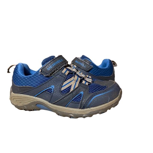Merrell Little Boys Blue Hiking Shoes Sneakers Navy Blue Strap Size 13 Leather - Picture 3 of 6